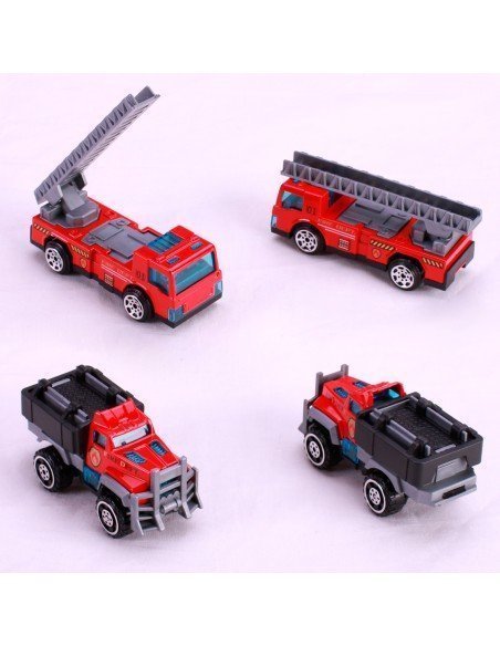 Set de Vehículos de Bomberos Color Rojo de Metal Medidas Promedio 7cm x 3.5cm x 3cm-JU-39527