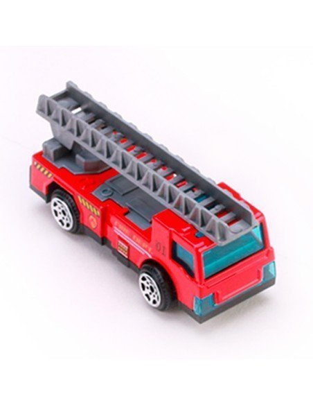 Set de Vehículos de Bomberos Color Rojo de Metal Medidas Promedio 7cm x 3.5cm x 3cm-JU-39527