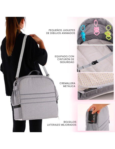 Bolsa portátil con moisés para bebé de 0-12 meses 100% algodón Color Gris-BB-41436