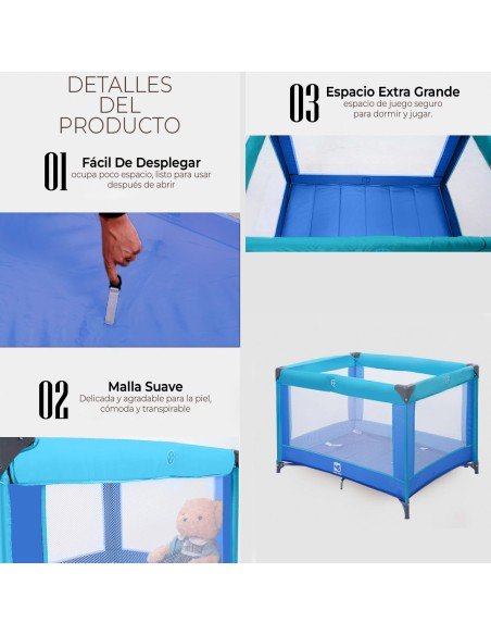 Cuna Para Bebé Color Azul de 0 a 36 meses 100 cm x 70 cm x 65 cm, Peso: 7.0 kg-BB-41443