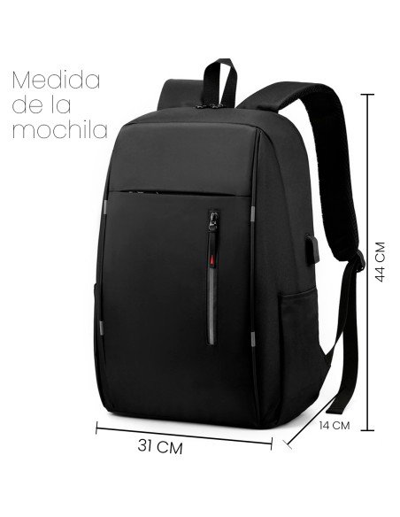 Mochila Multiusos Color Negra con Puerto USB 100% Poliéster-MC-40208