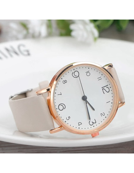 Reloj Beige para Dama de Cuarzo y Cuero Sintético Medidas de 20 cm x 3 cm-RJ-43725