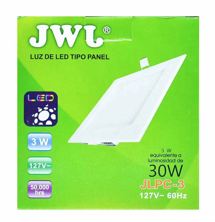 Panel led 3w cuadrado para empotrar de luz blanca JWJ 30 Watts 127w-60hz
