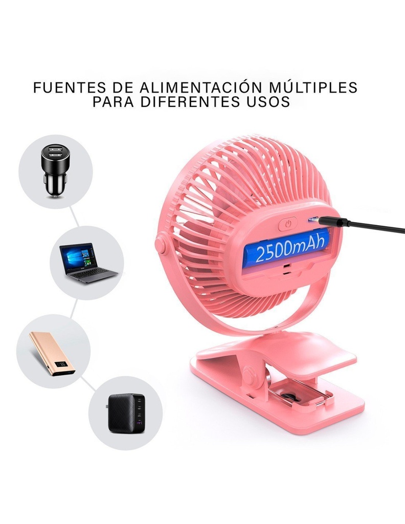 Ventilador Abanico Portátil color  Rosa con clip 11 cms de ancho x 14 cms de Altura con Motor para 18000 horas USB-VE-40126