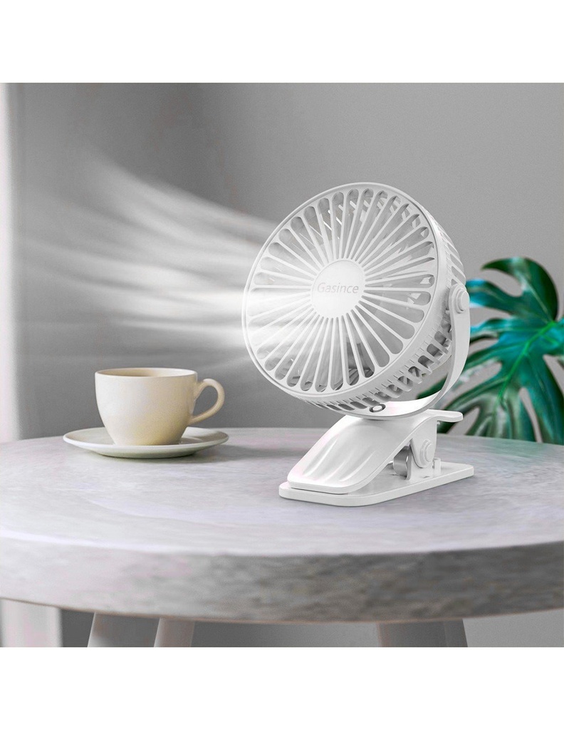 Ventilador Abanico Portátil color  Blanco con clip 11 cms de ancho x 14 cms de Altura con Motor para 18000 horas USB-VE-40125
