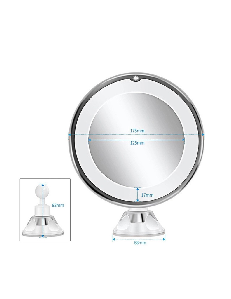 Espejo de tocador con luz LED Redondo con 10x de zoom y base flexible Color Blanco 360-SYB-41282
