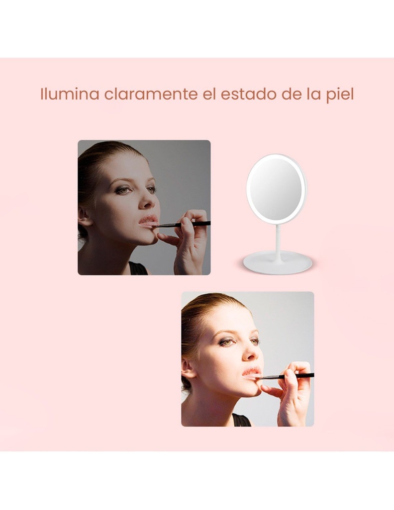 Espejo de Maquillaje redondo portátil USB con Luz LED Color Blanco-SYB-39401