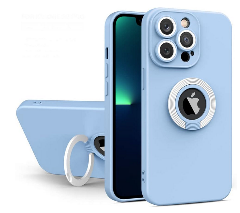 Funda para iPhone 14 PRO MAX con Soporte de Anillo de Contraste de Silicona color Azul Claro