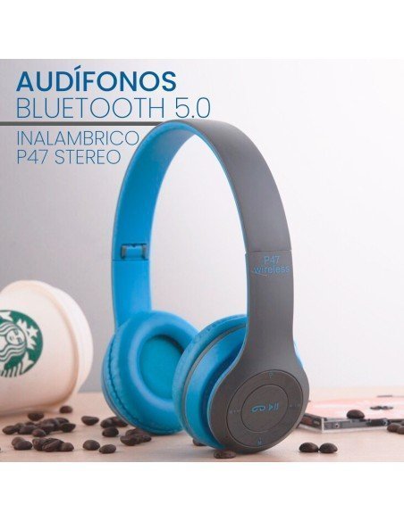 Audífonos Inalámbricos P47 - Bluetooth 5.0 + Manos Libres + Radio Color: Azul-AU-41921