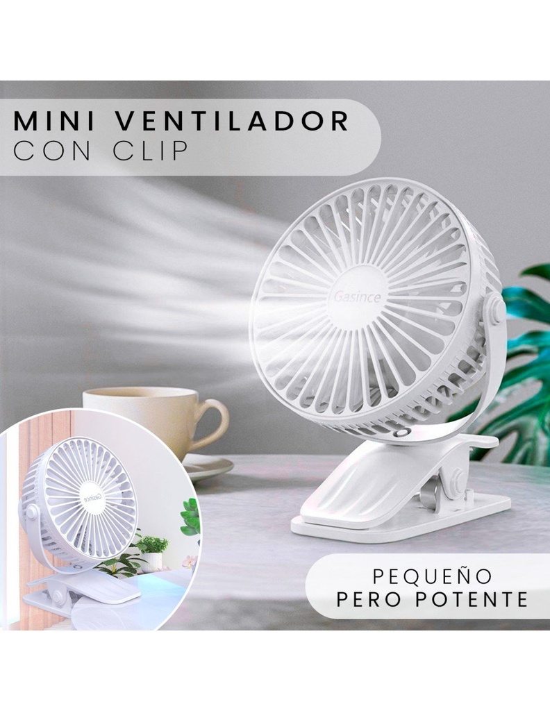 Ventilador Abanico Portátil color  Blanco con clip 11 cms de ancho x 14 cms de Altura con Motor para 18000 horas USB-VE-40125