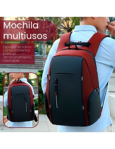 Mochila Multiusos Color Rojo con Puerto USB 100% Poliéster-MC-40206