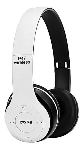 Audifono Diadema Bluetooth P47 Aux Sd Manos Libres color blanco