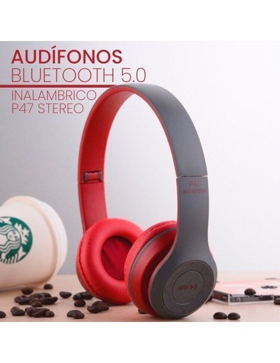 [AU-41923] Audífonos Inalámbricos P47 - Bluetooth 5.0 + Manos Libres + Radio  Color: Rojo-AU-41923