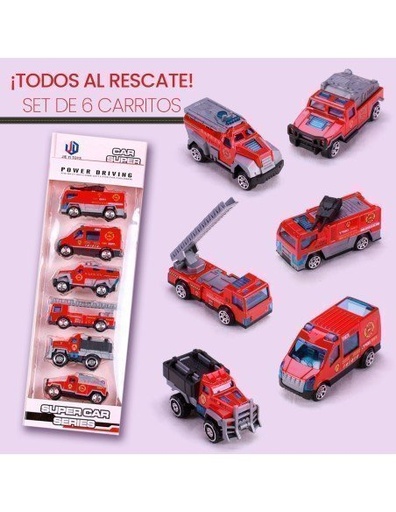 [JU-39527] Set de Vehículos de Bomberos Color Rojo de Metal Medidas Promedio 7cm x 3.5cm x 3cm-JU-39527