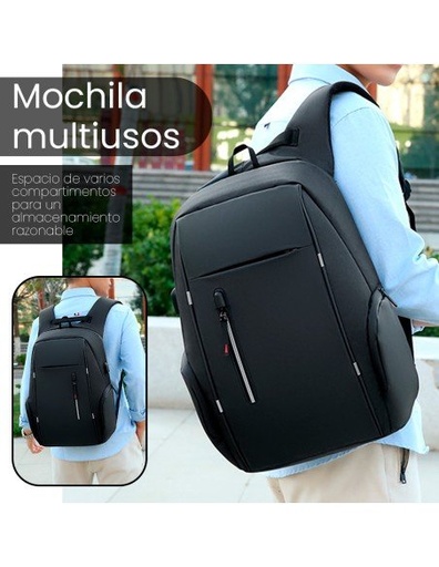 [MC-40208] Mochila Multiusos Color Negra con Puerto USB 100% Poliéster-MC-40208