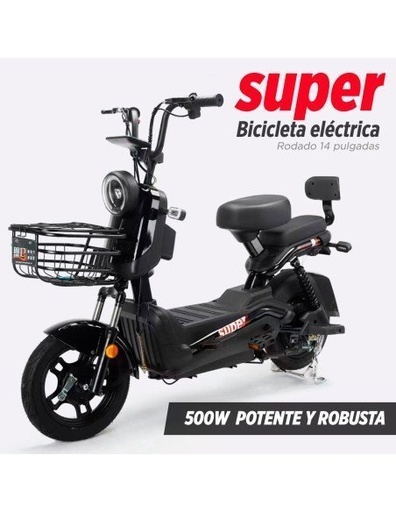 [BE-40698] Bicicleta Eléctrica de 500 Watts Color Negro Hasta 40 km/h 4 Baterías de 12V 48/ 20Ah-BE-40698