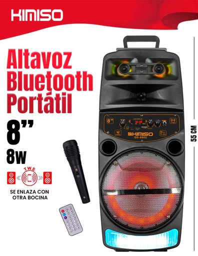 [EL-44679] Altavoz Conexión Bluetooth Portátil, con Dos altavoces de 8 pulgadas / 8W 2000 PMOP Cable USB-MINI USB-EL-44679 