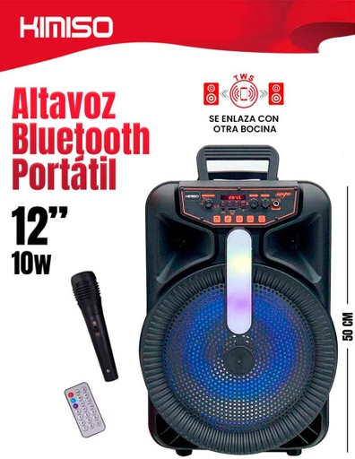 [EL-44681] Altavoz Conexión Bluetooth Portátil, con Iluminación LED de 12 pulgadas / 10W 2000 PMOP Cable USB-MINI USB-EL-44681