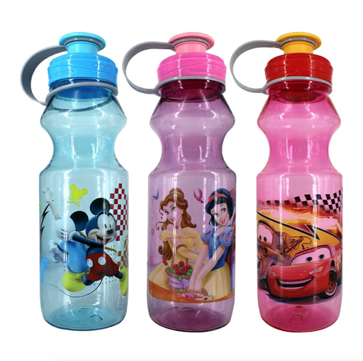 [HOG-JO1017] Botella translúcida sin popote y con estampado de personajes, variedad de colores y diseños / cars / mickey mouse / princesas
