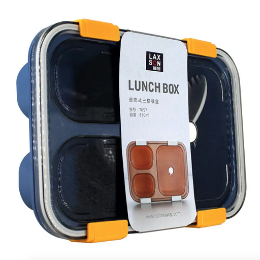 Tupper lunch box rectangular de plástico con 3 compartimentos, cuchara y capacidad para 850ml, variedad de colores