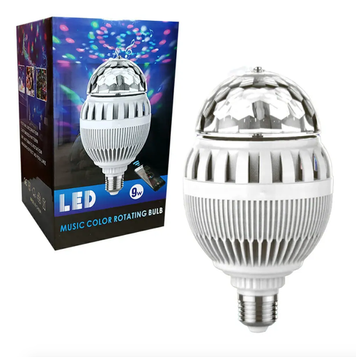 [ILU-JO5008] Foco giratorio con bocina y luz led rgb 9w / music color rotating bulb y contro remoto